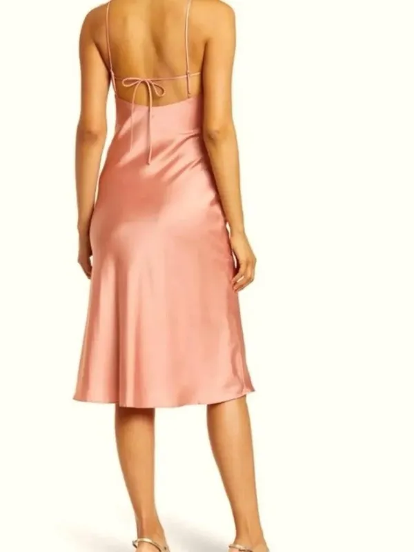 Astr Satin Ruched Slip Midi Dress in Rose - Image 2