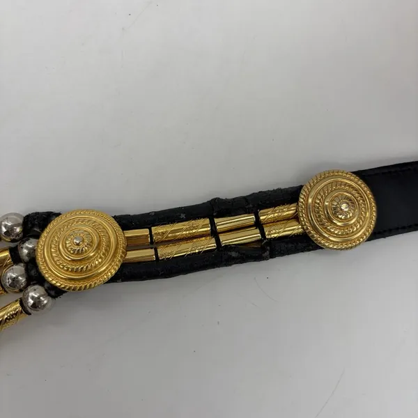 Vintage Avignon Womens M Belt Black Leather Silver & Gold Beading Boho Western - Image 12