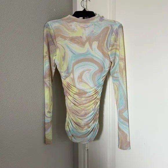 Revolve Anthropologie LONG SLEEVE RUCHED MESH TOP IN SKY MARBLE - Image 8