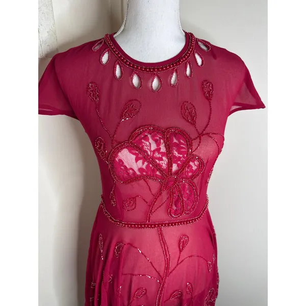 Vintage Beaded Mesh Keyhole Mini Dress - Y2K Fairycore Whimsygoth Read - Image 3