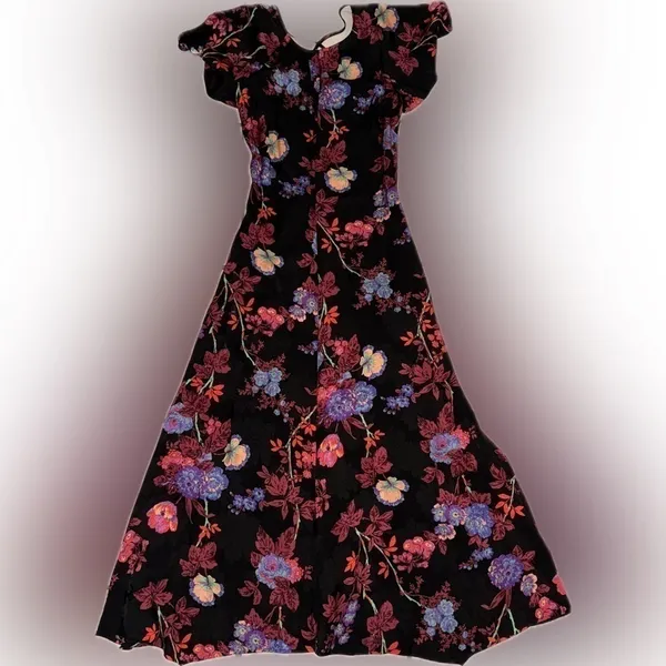 NWOT REISS Leni Floral Flutter Sleeve Midi Dress Black Size 2 - Image 7