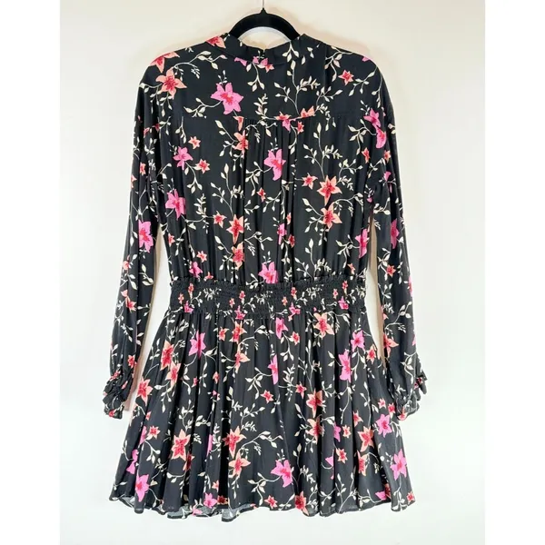 Free People Womens Dress Black Lighten Up Floral Mini Shirtdress Boho Size Small - Image 3