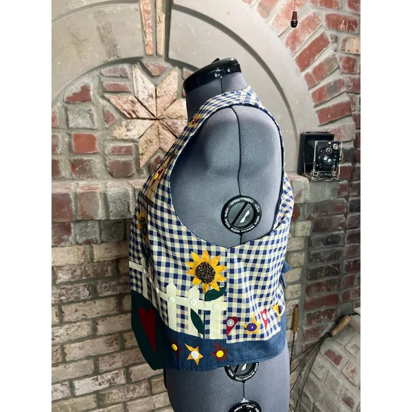 Vest quilted sunflowers birdhouse grannycore kidcore bright - Image 5