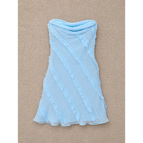Princess Polly Women Lars Mini Dress 10 Blue Strapless Ruffle Cowl Neck NWT - Image 2