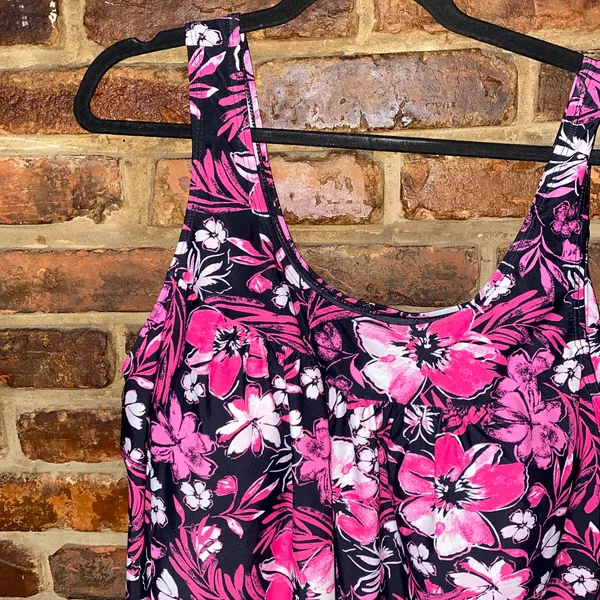 Swimsuits For All Black Pink Floral Tankini Swim Bathing Suit Top Womens Size 24 - Image 2