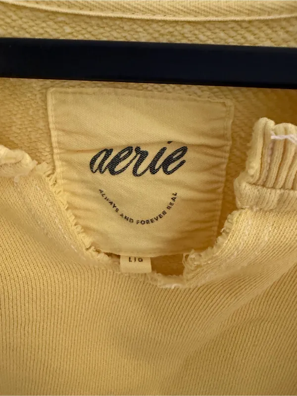 Aerie Hey Crochet Vintage Fade Sunny Yellow Sweatshirt Balloon Sleeves Large - Image 4