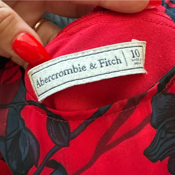 ABERCROMBIE & FITCH Floral Houndstooth Drop Waist Pleated Mini Dress Red Blue 10 - Image 9