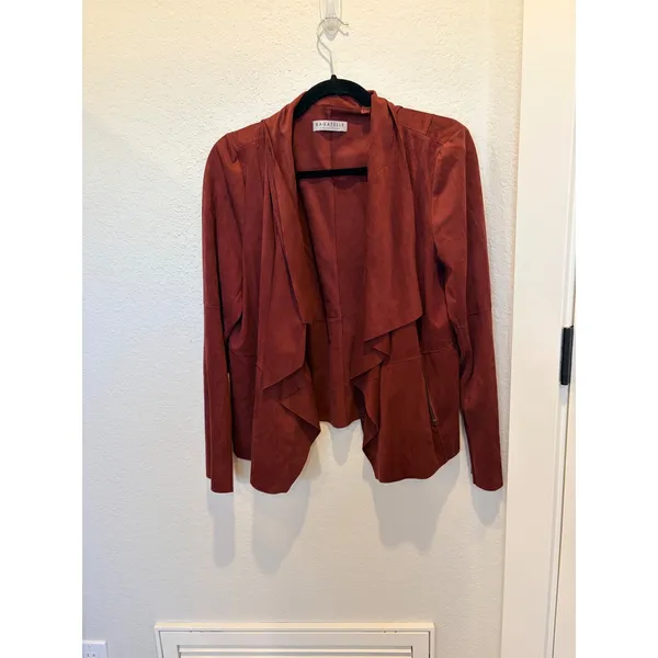 Bagatelle Collection Burgundy Faux Suede Draped Open Front Jacket XL - Image 6
