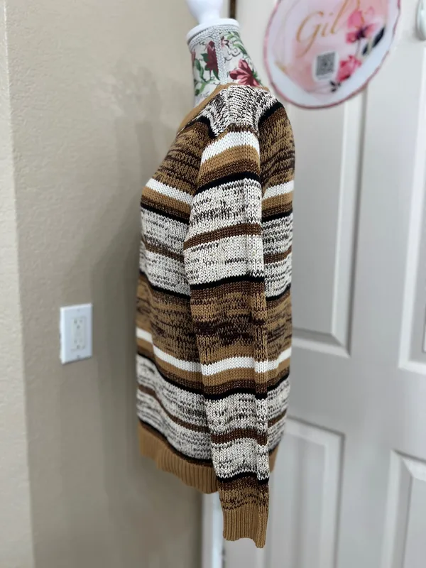 Style & Co. Striped Crewneck Sweater in Mustard, Brown & Cream size XS - Image 5