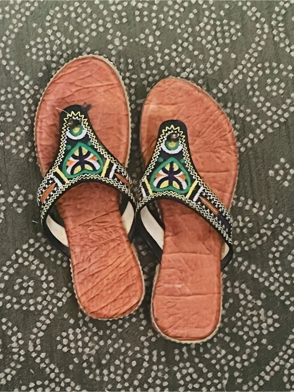 RASTA MOROCCAN sandals SZ 9 Boho embroidered Green - Image 6