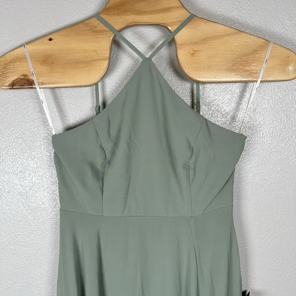 NEW Lulus Absolutely Breathtaking Maxi Dress Large Sage Brush Halter Bridesmaid - Image 2