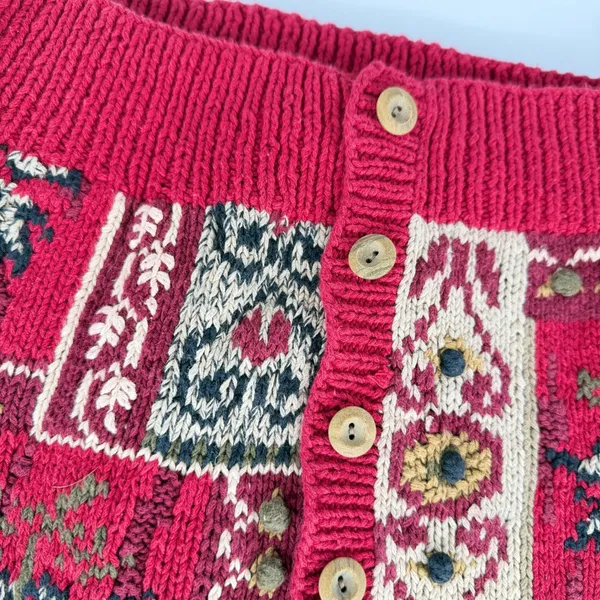 Robert Scott Ltd Womens Red Patchwork Floral Hand Knit Linen‎ Cotton Vest Large - Image 2