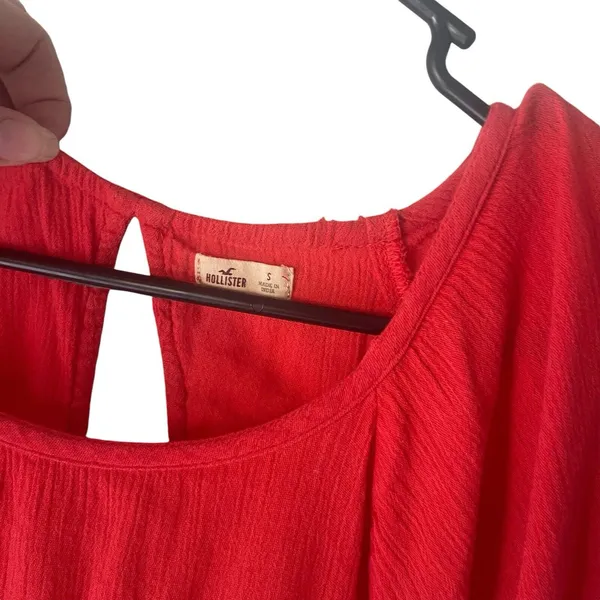 Hollister Y2k Women's Size Small Red Boho Floral Long Sleeve Babydoll‎ Top - Image 4