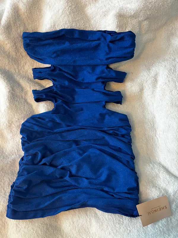 SheIn Blue Strapless Bodycon Dress - Image 3