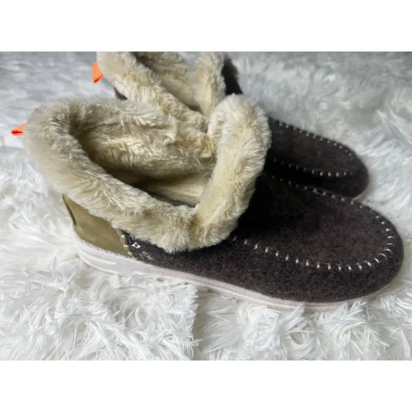 Womens Size 38 Brown Faux Fur Lined Moccasin Slippers Cozy Cabin Shoes - Image 7