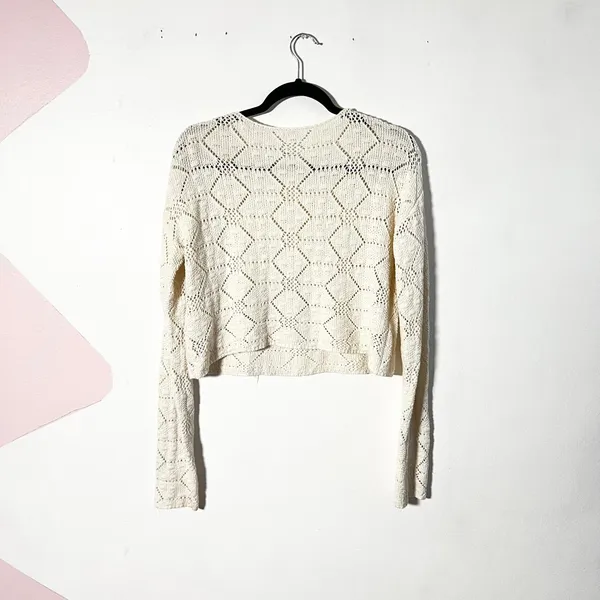 Tularosa Sweater Womens Small Cream Pointelle Knit Cropped Boho - Image 2