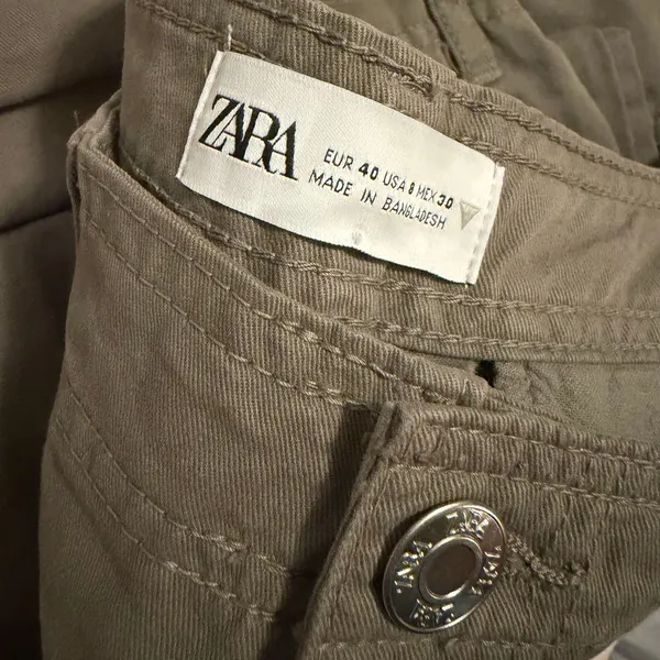 Zara Olive Green Cargo Pants Utility‎ Workwear Straight Leg Cotton Pockets Sz 8 - Image 10