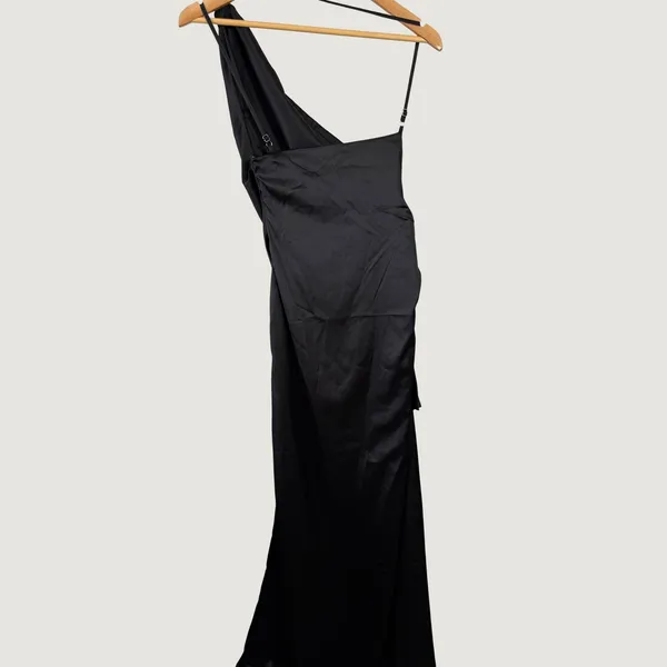 Babyboo Ariel Dress Black One Shoulder Ruched Satin Gown Size Medium NWT - Image 7