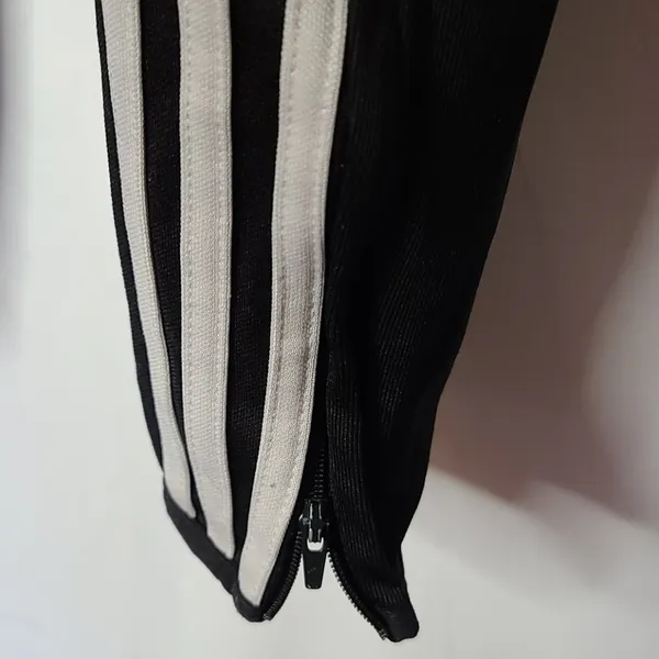 Adidas black track workout pull on three stripe zipper pockets pants sz Small - Image 5