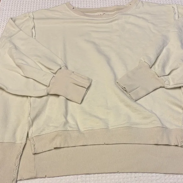 NEW! WE THE FREE PEOPLE Camden LARGE Gray Opal Cream Off-Shoulder Sweatshirt - Image 3