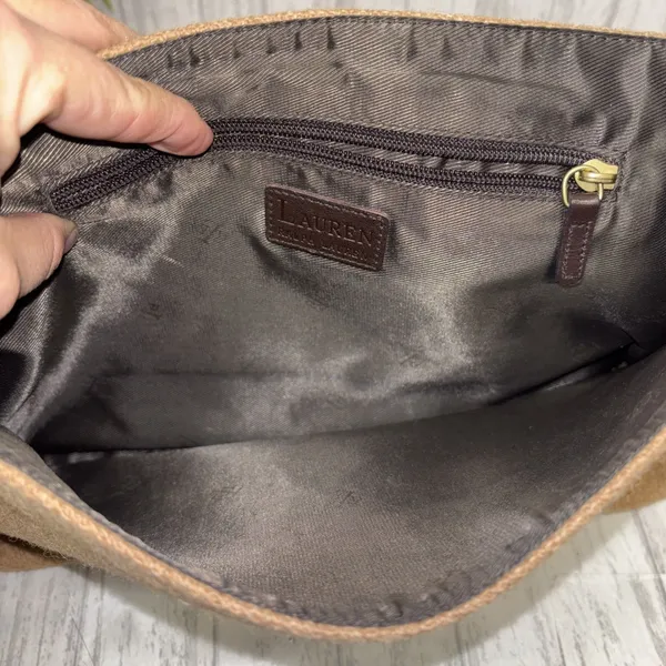 Womens Lauren By Ralph Lauren Vintage Leather Wool Messenger Bag - Image 7
