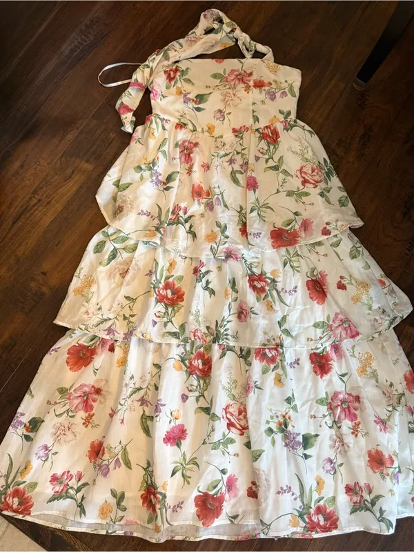 Altar'd State White Julie Dress with Pink & Green Floral Trim Size M wedding - Image 3