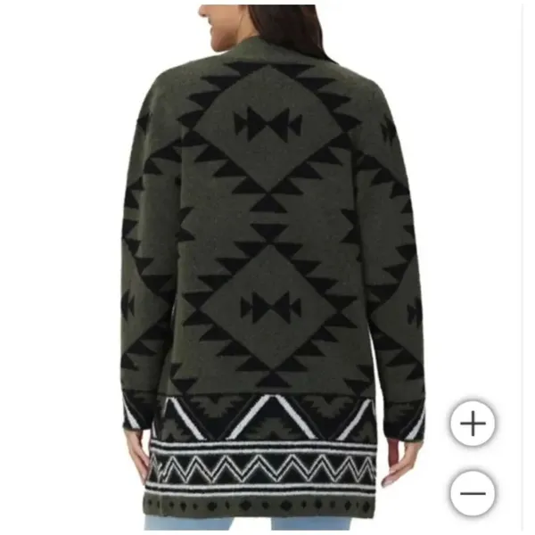 Frye southwest jacquard green & black cardigan sweater - Image 2