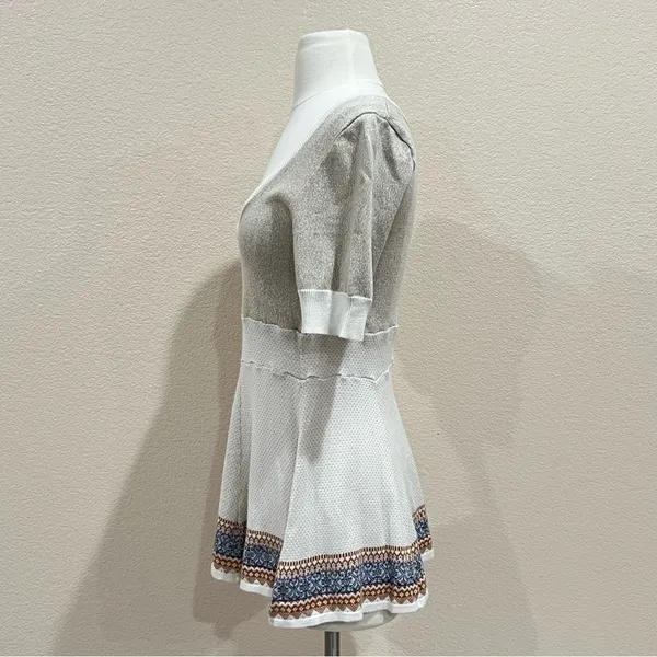 Free People Cream Fair Isle Fit & Flare Short Sleeve Knit Top Size XS - Image 9
