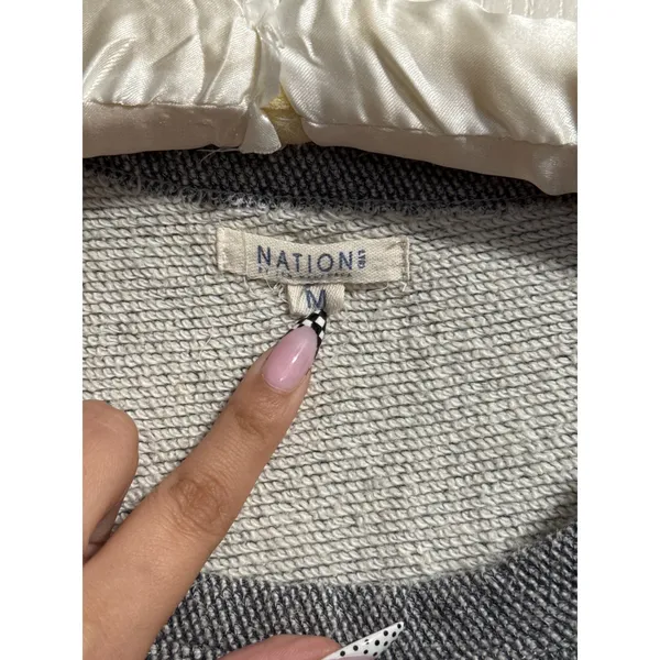 Nation LTD Gray Herringbone Raw Hem Distressed Pullover Sweatshirt Minimalist - Image 4