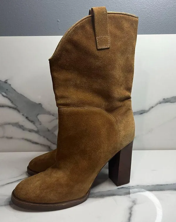 Sigerson Morrison Minimalist Women's Brown Suede Block Heel Boho Western Sz 7 - Image 3