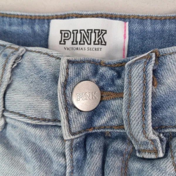 VS PiNK 0 27 Shorty Destroyed Light Wash Denim Raw Hem Jeans Shorts - Image 3