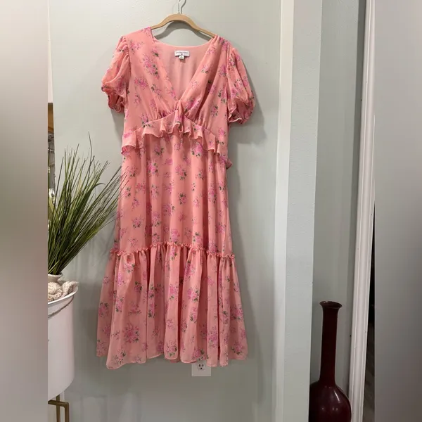 LoveShackFancy Pink Floral Midi Dress - Image 4