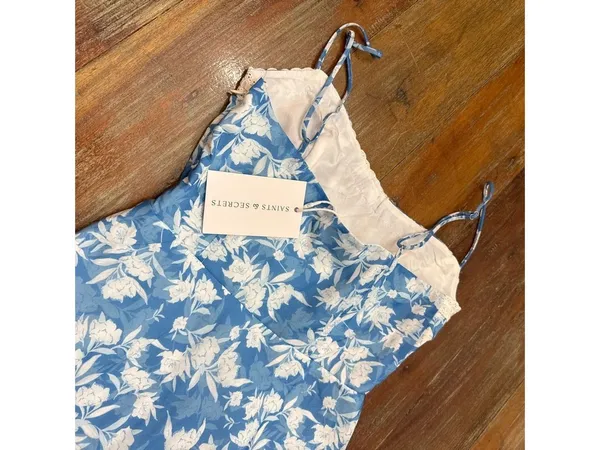 Saints and Secrets Blue White Floral Maxi Dress Small - Image 10