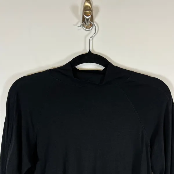 Lululemon Black Mock Neck Long Sleeve Raglan Top Curved Hem‎ Activewear Womens S - Image 2