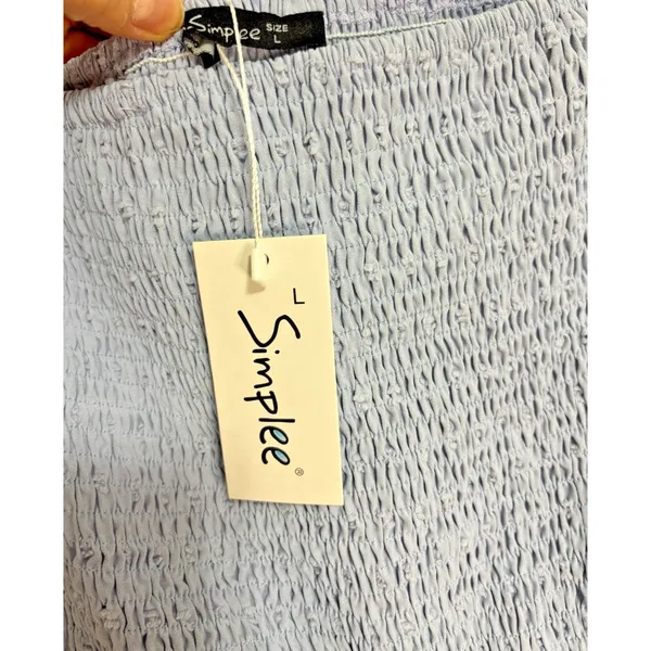 Simplee Smocked Bodice ChiffonMidi Dress‎ Sz L Light Blue Cottage Party NWT - Image 4