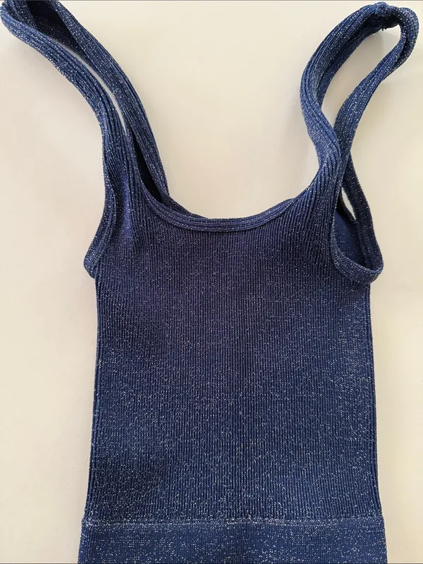 FREE PEOPLE MOVEMENT Navy XS/S Gold sparkle Ribbed Tank Top. - Image 2