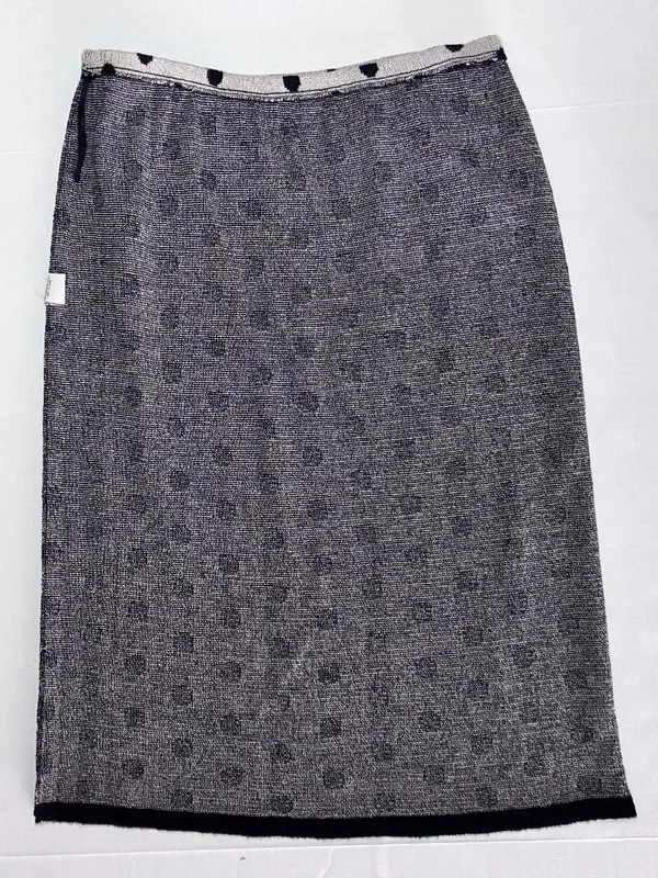 Vintage Polka Dot Knit Wool Blend Pencil Skirt - Size 6 - Tan Black Poka Dots - Image 7