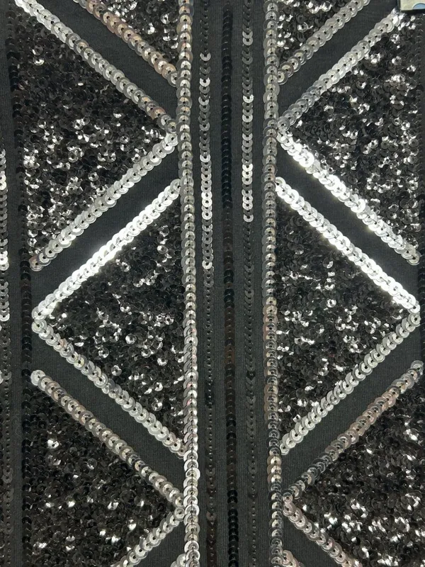 Express Sequin Mini Skirt Medium Black Silver Stretch Pull On Holiday Party Club - Image 4
