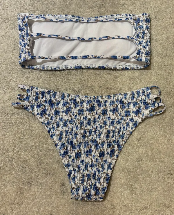 Blue & White Floral Bikini Set Size XS - Image 2