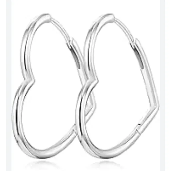 NEW Heart‎ Hoop Earrings, Rhodium Plated 925 Silver - Image 10