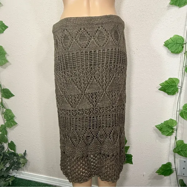 Olive Crochet Fringe Skirt Tan Size L - Image 7
