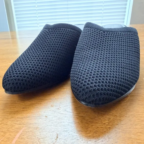 Eileen Fisher Betsy‎ Mules Shoes Black Knit Mesh Block Heel Women's Size 5.5 - Image 9