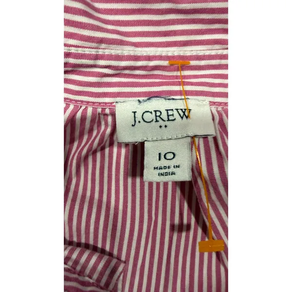 J.Crew Womens Pink White Striped Cotton Babydoll Shirt Dress Size 10 Long Sleeve - Image 3