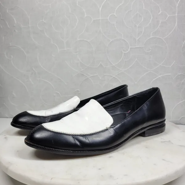 VTG Kenneth Cole Hudson Loafers 7 Black White Two Tone Leather Slip On Flats - Image 4
