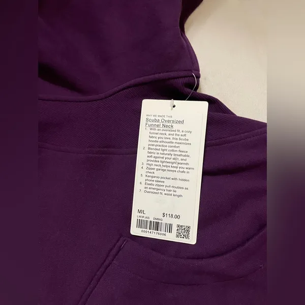 Lululemon NWT Scuba Oversized Funnel Neck Half Zip Dramatic Magenta Size M L - Image 8