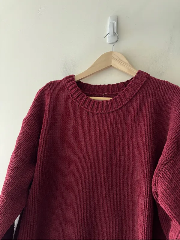 Aerie Chenille Chunky Knit Like Candy Deep Cherry Burgundy Sweater - Image 4