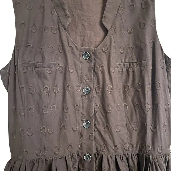 Antonio Melani Brown Cotton Sleeveless V-Neck Eyelet A-Line Dress Sz 2 - Image 3