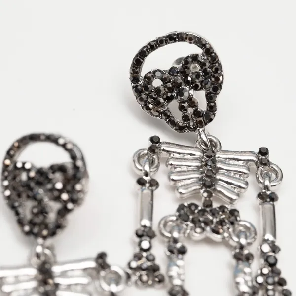 Halloween. Rhinestone Silver Skeleton Earrings. - Image 4