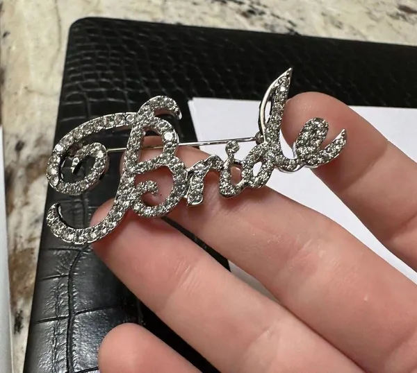 Silver Tone Bride Rhinestone Brooch Pin NWOT For bachelorette Party Or Wedding - Image 2