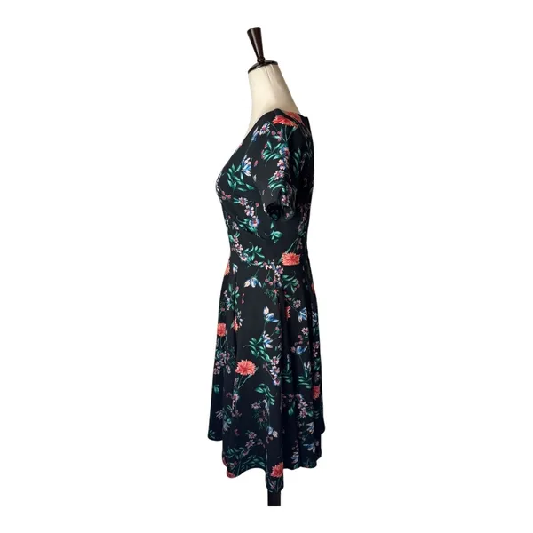 Eva Rose Dress Women Small Black Floral Fit And Flare‎ Midi Boho Cottage Retro - Image 8